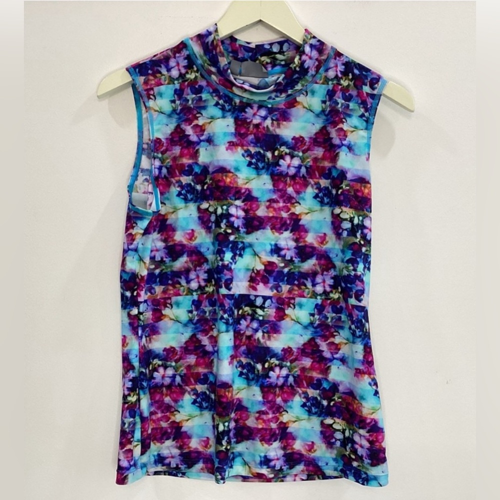 Athleta Floral Fade Mock Neck Sleeveless Rash Guard Tank 
Sz M